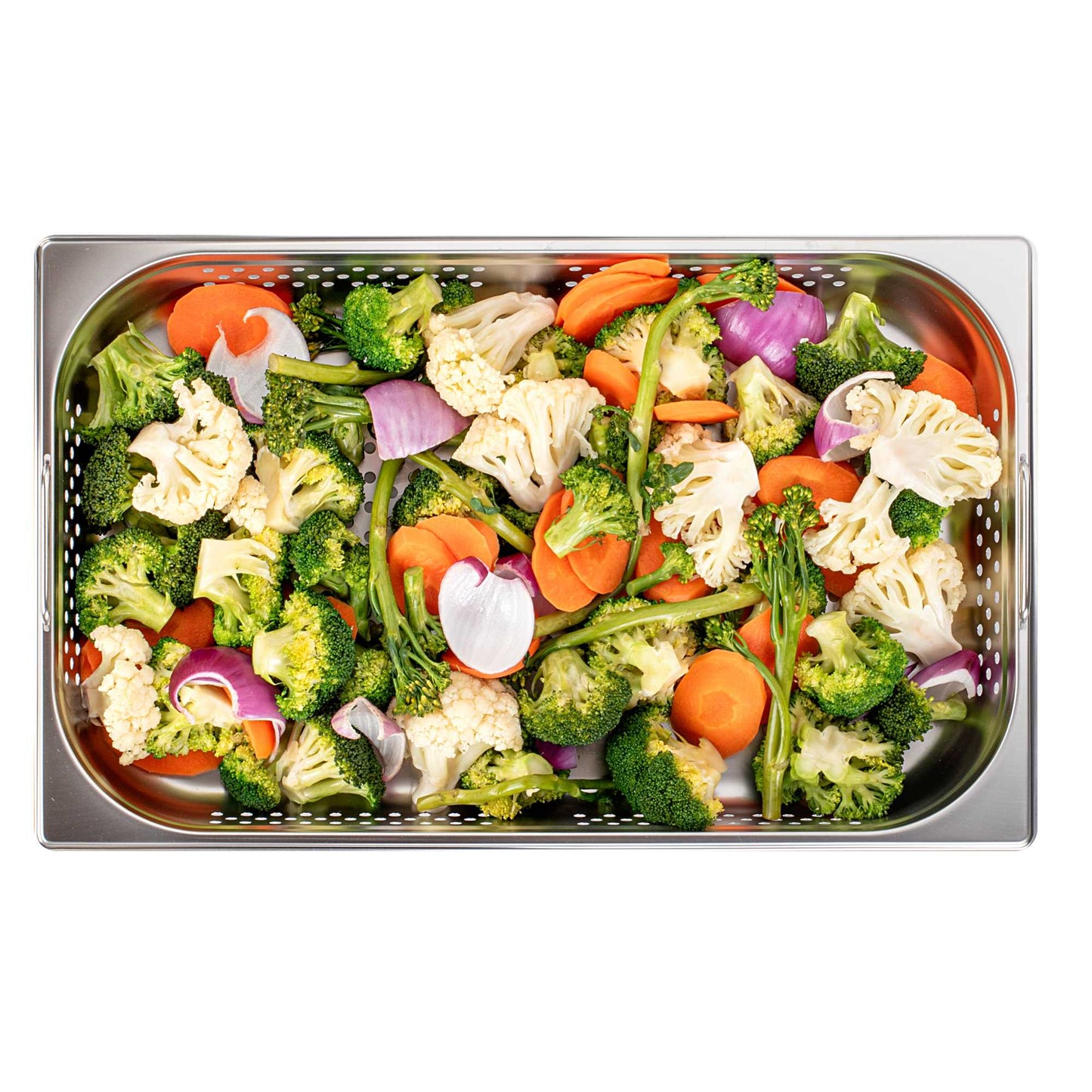 Met Lux Rectangle Stainless Steel Full Size Steam Table Pan 2.5 Inch Deep - Perforated, Anti Jam, Collapsible Handles - 1 count box