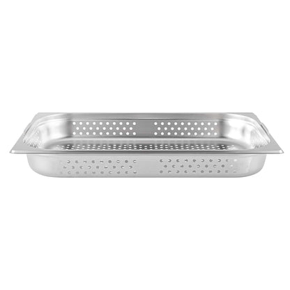 Met Lux Rectangle Stainless Steel Full Size Steam Table Pan 2.5 Inch Deep - Perforated, Anti Jam, Collapsible Handles - 1 count box