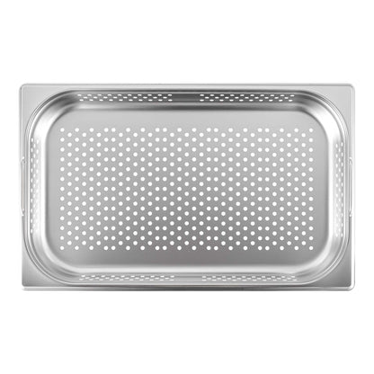 Met Lux Rectangle Stainless Steel Full Size Steam Table Pan 2.5 Inch Deep - Perforated, Anti Jam, Collapsible Handles - 1 count box