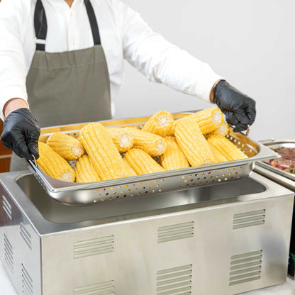 Met Lux Rectangle Stainless Steel Full Size Steam Table Pan 2.5 Inch Deep - Perforated, Anti Jam, Collapsible Handles - 1 count box