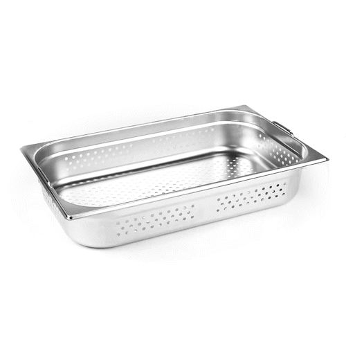 Met Lux Rectangle Stainless Steel Full Size Steam Table Pan 4 Inch Deep - Perforated, Anti Jam, Collapsible Handles - 1 count box