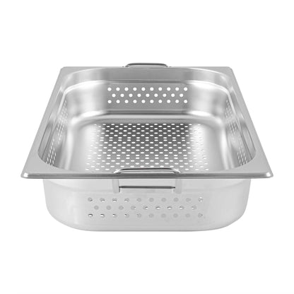 Met Lux Rectangle Stainless Steel Full Size Steam Table Pan 4 Inch Deep - Perforated, Anti Jam, Collapsible Handles - 1 count box
