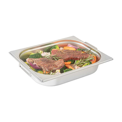 Met Lux Rectangle Stainless Steel 1/2 Size Steam Table Pan 2.5 Inch Deep - Anti Jam, Collapsible Handles - 1 count box
