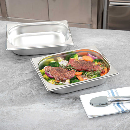 Met Lux Rectangle Stainless Steel 1/2 Size Steam Table Pan 2.5 Inch Deep - Anti Jam, Collapsible Handles - 1 count box