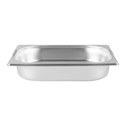 Met Lux Rectangle Stainless Steel 1/2 Size Steam Table Pan 2.5 Inch Deep - Anti Jam, Collapsible Handles - 1 count box