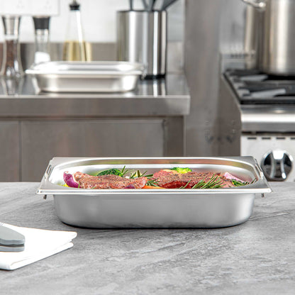 Met Lux Rectangle Stainless Steel 1/2 Size Steam Table Pan 2.5 Inch Deep - Anti Jam, Collapsible Handles - 1 count box