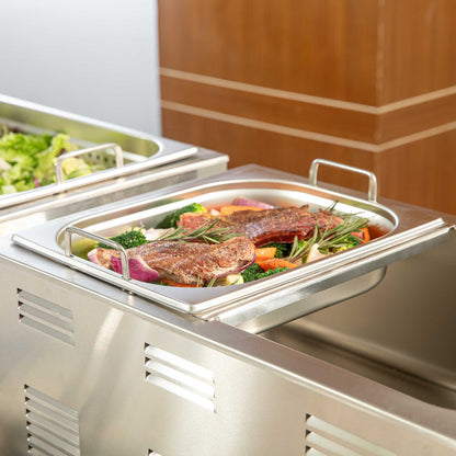 Met Lux Rectangle Stainless Steel 1/2 Size Steam Table Pan 2.5 Inch Deep - Anti Jam, Collapsible Handles - 1 count box