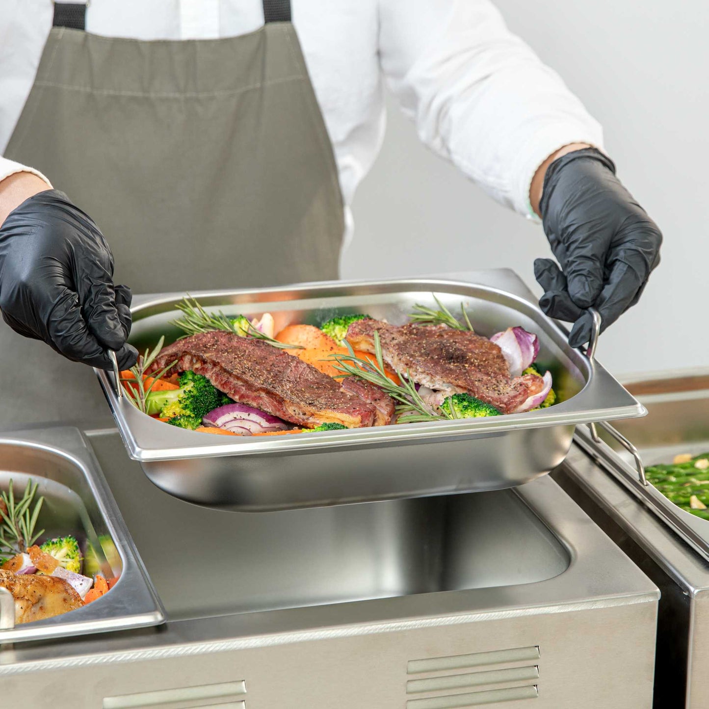 Met Lux Rectangle Stainless Steel 1/2 Size Steam Table Pan 2.5 Inch Deep - Anti Jam, Collapsible Handles - 1 count box