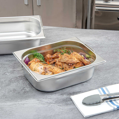 Met Lux Rectangle Stainless Steel 1/2 Size Steam Table Pan 4 Inch Deep - Anti Jam, Collapsible Handles - 1 count box