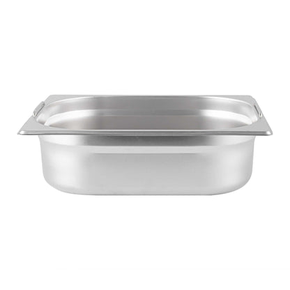 Met Lux Rectangle Stainless Steel 1/2 Size Steam Table Pan 4 Inch Deep - Anti Jam, Collapsible Handles - 1 count box