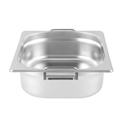Met Lux Rectangle Stainless Steel 1/2 Size Steam Table Pan 4 Inch Deep - Anti Jam, Collapsible Handles - 1 count box