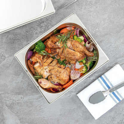 Met Lux Rectangle Stainless Steel 1/2 Size Steam Table Pan 4 Inch Deep - Anti Jam, Collapsible Handles - 1 count box