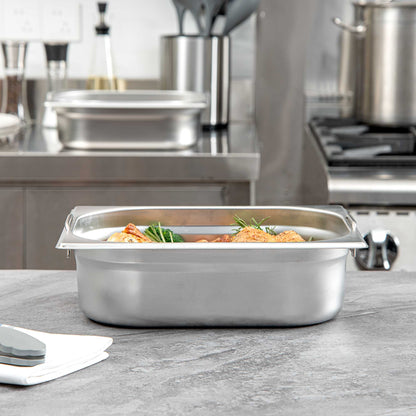 Met Lux Rectangle Stainless Steel 1/2 Size Steam Table Pan 4 Inch Deep - Anti Jam, Collapsible Handles - 1 count box
