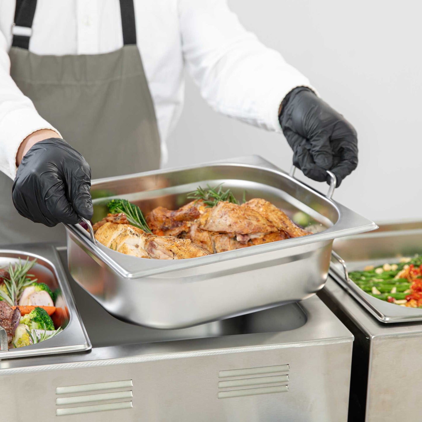 Met Lux Rectangle Stainless Steel 1/2 Size Steam Table Pan 4 Inch Deep - Anti Jam, Collapsible Handles - 1 count box