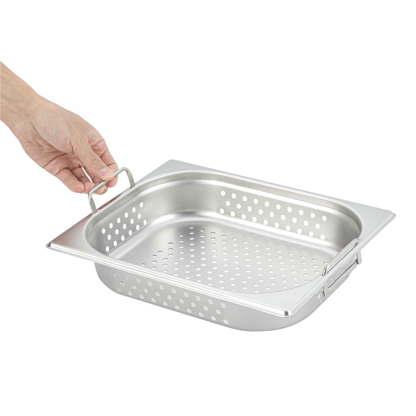 Met Lux Rectangle Stainless Steel 1/2 Size Steam Table Pan 2.5 Inch Deep - Perforated, Anti Jam, Collapsible Handles - 1 count box