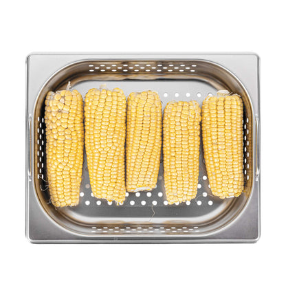 Met Lux Rectangle Stainless Steel 1/2 Size Steam Table Pan 2.5 Inch Deep - Perforated, Anti Jam, Collapsible Handles - 1 count box
