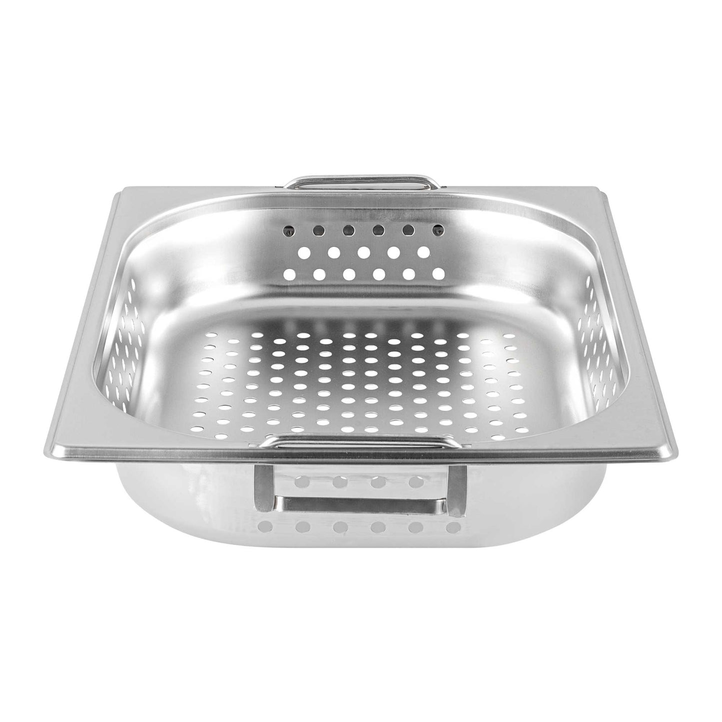 Met Lux Rectangle Stainless Steel 1/2 Size Steam Table Pan 2.5 Inch Deep - Perforated, Anti Jam, Collapsible Handles - 1 count box