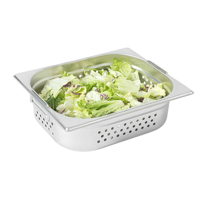 Met Lux Rectangle Stainless Steel 1/2 Size Steam Table Pan 4 Inch Deep - Perforated, Anti Jam, Collapsible Handles - 1 count box