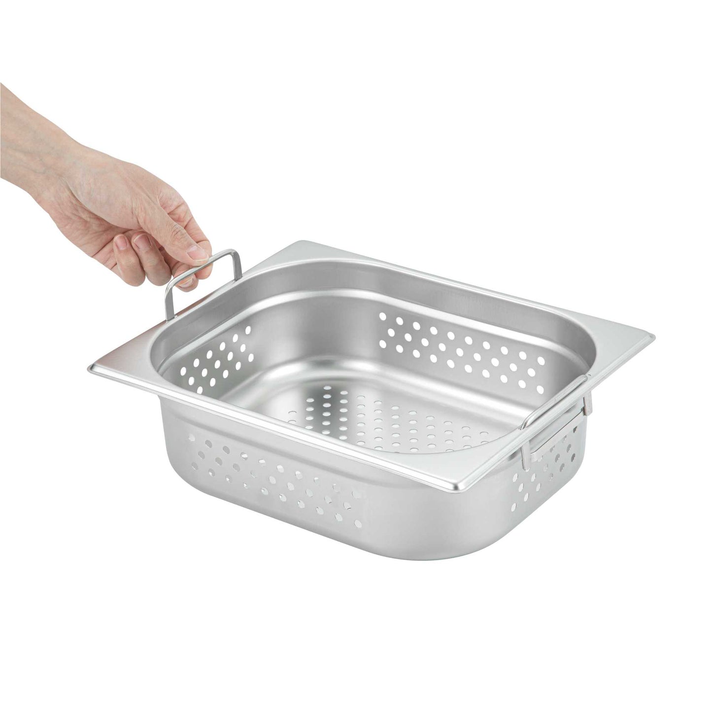 Met Lux Rectangle Stainless Steel 1/2 Size Steam Table Pan 4 Inch Deep - Perforated, Anti Jam, Collapsible Handles - 1 count box
