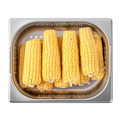 Met Lux Rectangle Stainless Steel 1/2 Size Steam Table Pan 4 Inch Deep - Perforated, Anti Jam, Collapsible Handles - 1 count box