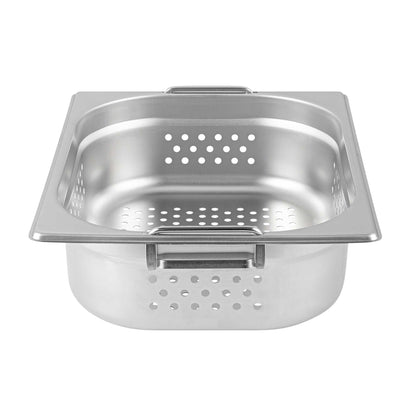 Met Lux Rectangle Stainless Steel 1/2 Size Steam Table Pan 4 Inch Deep - Perforated, Anti Jam, Collapsible Handles - 1 count box