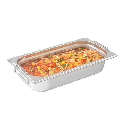 Met Lux Rectangle Stainless Steel 1/3 Size Steam Table Pan 2.5 Inch Deep - Anti Jam, Collapsible Handles - 1 count box
