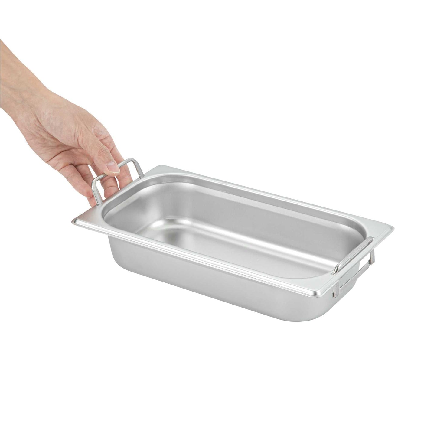 Met Lux Rectangle Stainless Steel 1/3 Size Steam Table Pan 2.5 Inch Deep - Anti Jam, Collapsible Handles - 1 count box