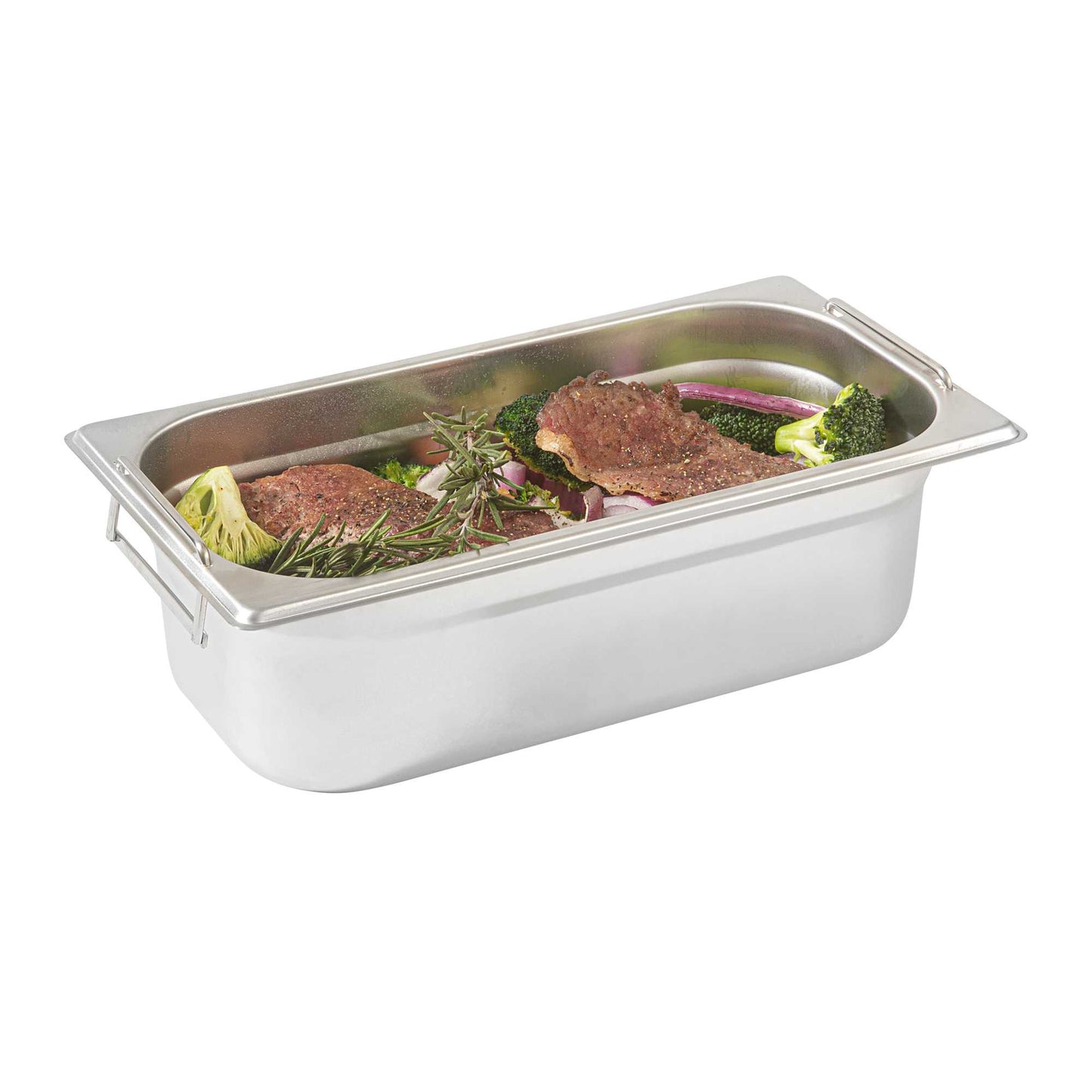 Met Lux Rectangle Stainless Steel 1/3 Size Steam Table Pan 4 Inch Deep - Anti Jam, Collapsible Handles - 1 count box