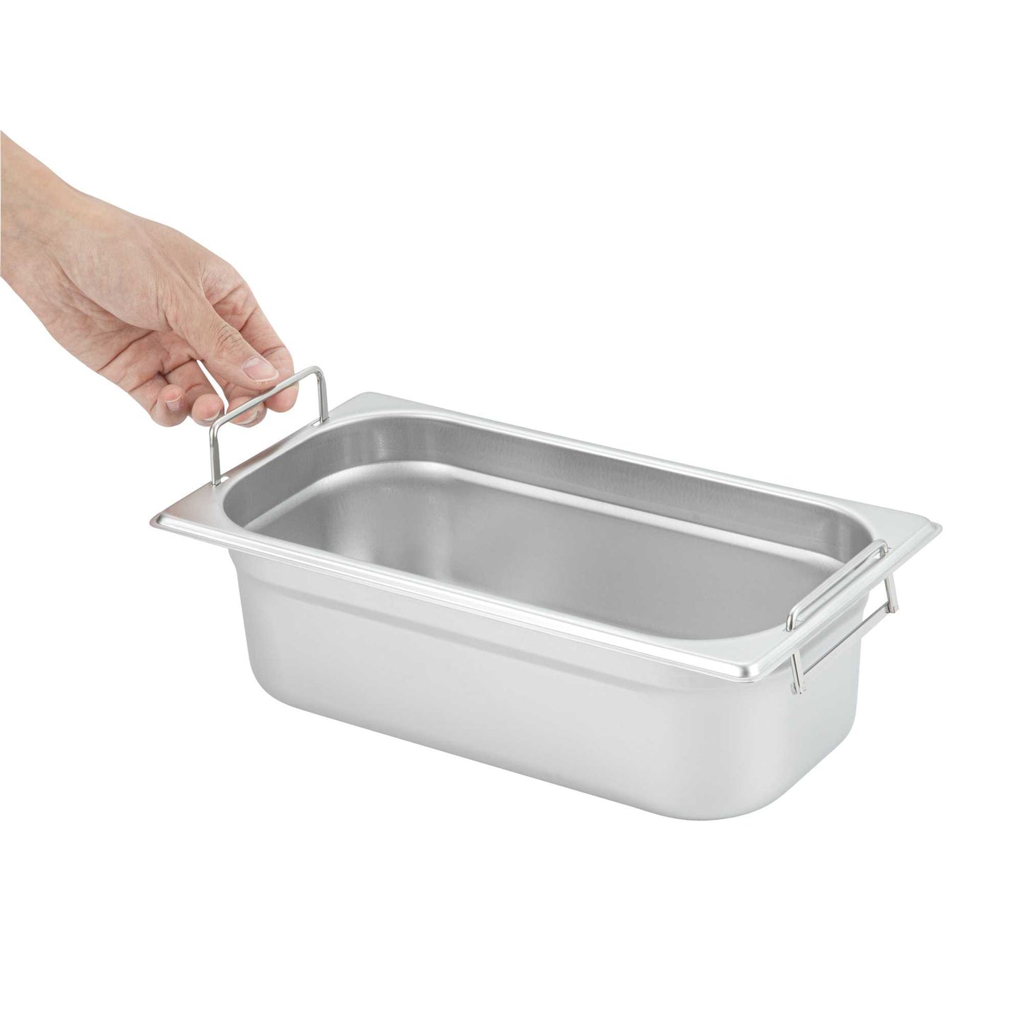 Met Lux Rectangle Stainless Steel 1/3 Size Steam Table Pan 4 Inch Deep - Anti Jam, Collapsible Handles - 1 count box