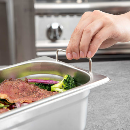 Met Lux Rectangle Stainless Steel 1/3 Size Steam Table Pan 4 Inch Deep - Anti Jam, Collapsible Handles - 1 count box