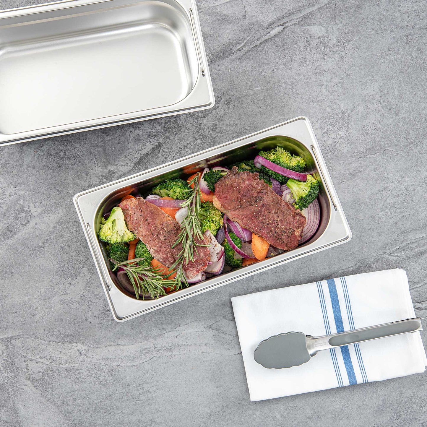 Met Lux Rectangle Stainless Steel 1/3 Size Steam Table Pan 4 Inch Deep - Anti Jam, Collapsible Handles - 1 count box