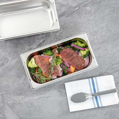 Met Lux Rectangle Stainless Steel 1/3 Size Steam Table Pan 4 Inch Deep - Anti Jam, Collapsible Handles - 1 count box