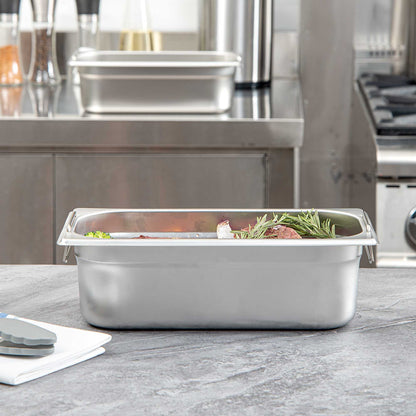 Met Lux Rectangle Stainless Steel 1/3 Size Steam Table Pan 4 Inch Deep - Anti Jam, Collapsible Handles - 1 count box