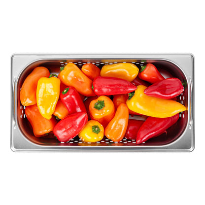 Met Lux Rectangle Stainless Steel 1/3 Size Steam Table Pan 2.5 Inch Deep - Perforated, Anti Jam, Collapsible Handles - 1 count box