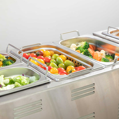 Met Lux Rectangle Stainless Steel 1/3 Size Steam Table Pan 2.5 Inch Deep - Perforated, Anti Jam, Collapsible Handles - 1 count box