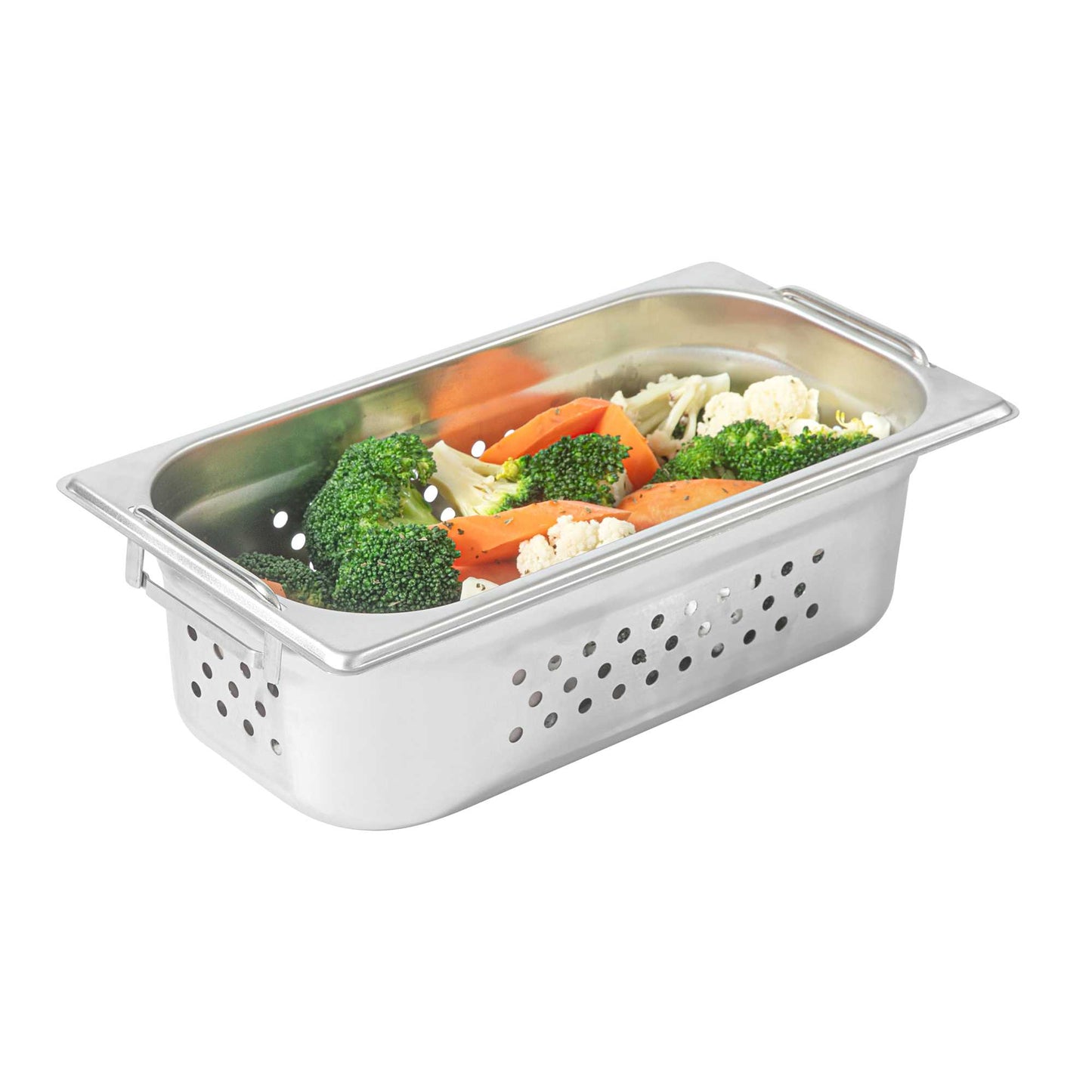 Met Lux Rectangle Stainless Steel 1/3 Size Steam Table Pan 4 Inch Deep - Perforated, Anti Jam, Collapsible Handles - 1 count box