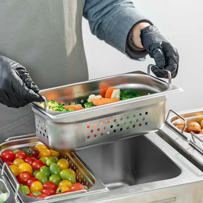 Met Lux Rectangle Stainless Steel 1/3 Size Steam Table Pan 4 Inch Deep - Perforated, Anti Jam, Collapsible Handles - 1 count box