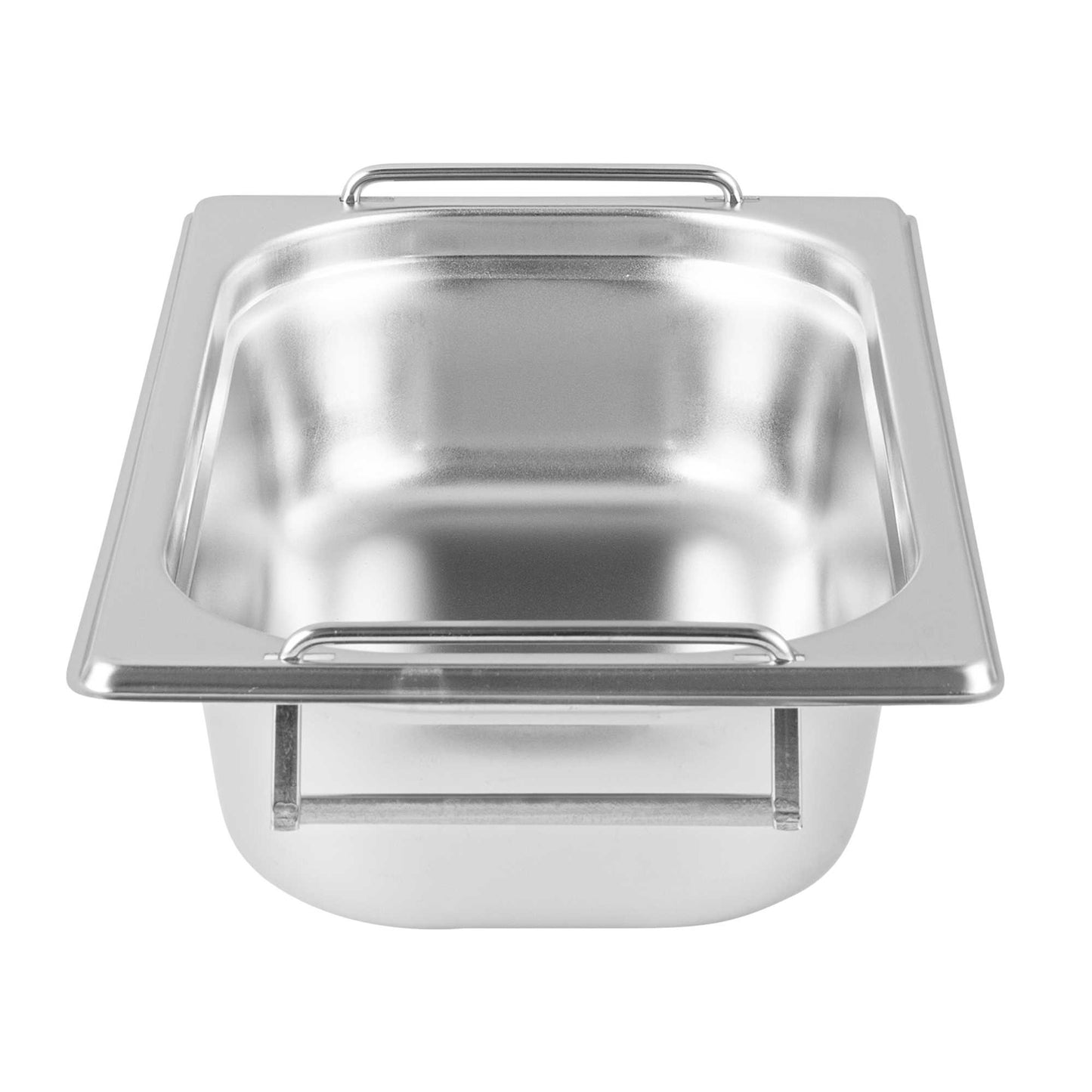 Met Lux Rectangle Stainless Steel 1/4 Size Steam Table Pan - 2.5 Inch Deep - Anti Jam, Collapsible Handles - 1 count box