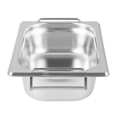Met Lux Rectangle Stainless Steel 1/4 Size Steam Table Pan - 2.5 Inch Deep - Anti Jam, Collapsible Handles - 1 count box