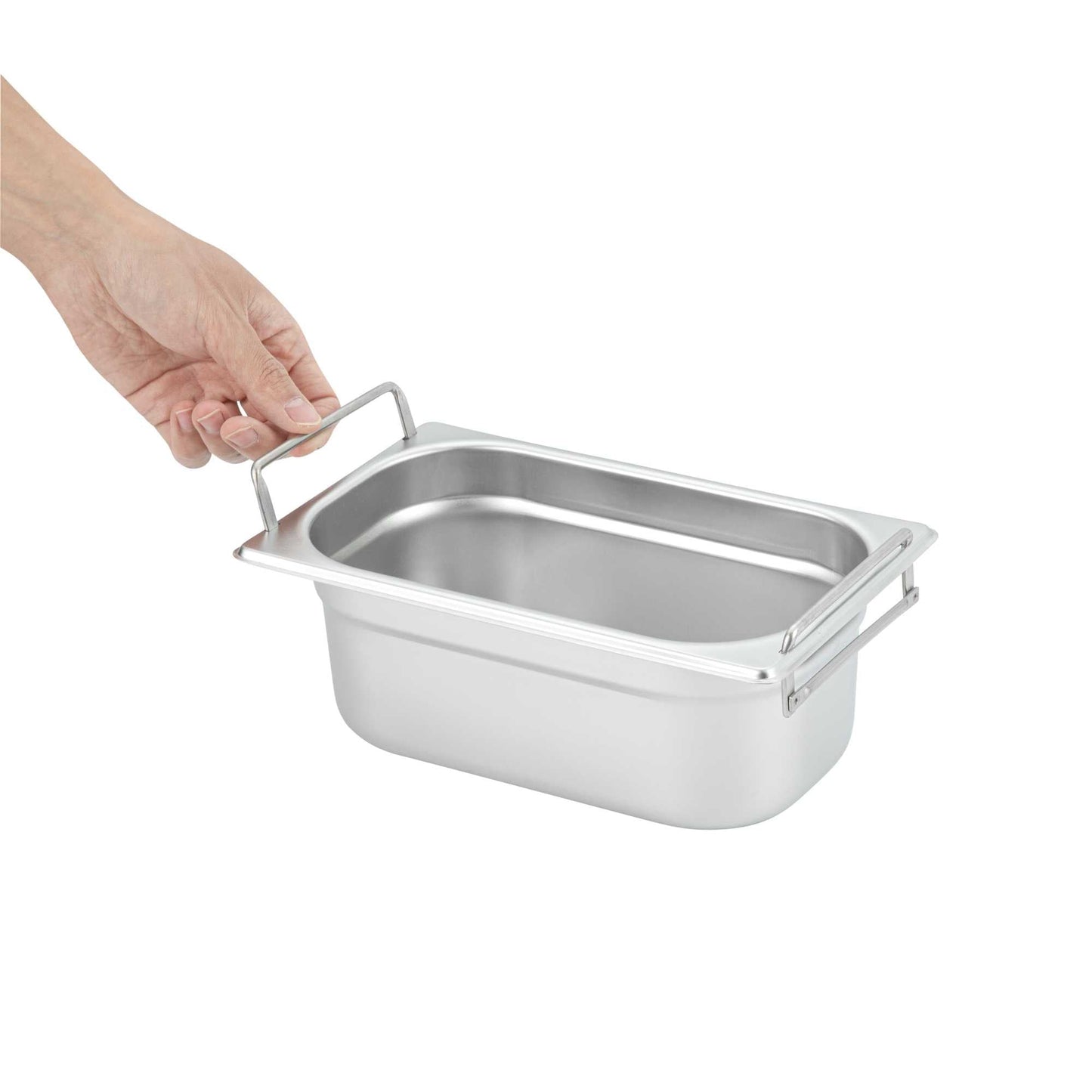 Met Lux Rectangle Stainless Steel 1/4 Size Steam Table Pan - 4 Inch Deep - Anti Jam, Collapsible Handles - 1 count box