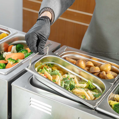 Met Lux Rectangle Stainless Steel 1/4 Size Steam Table Pan - 4 Inch Deep - Anti Jam, Collapsible Handles - 1 count box