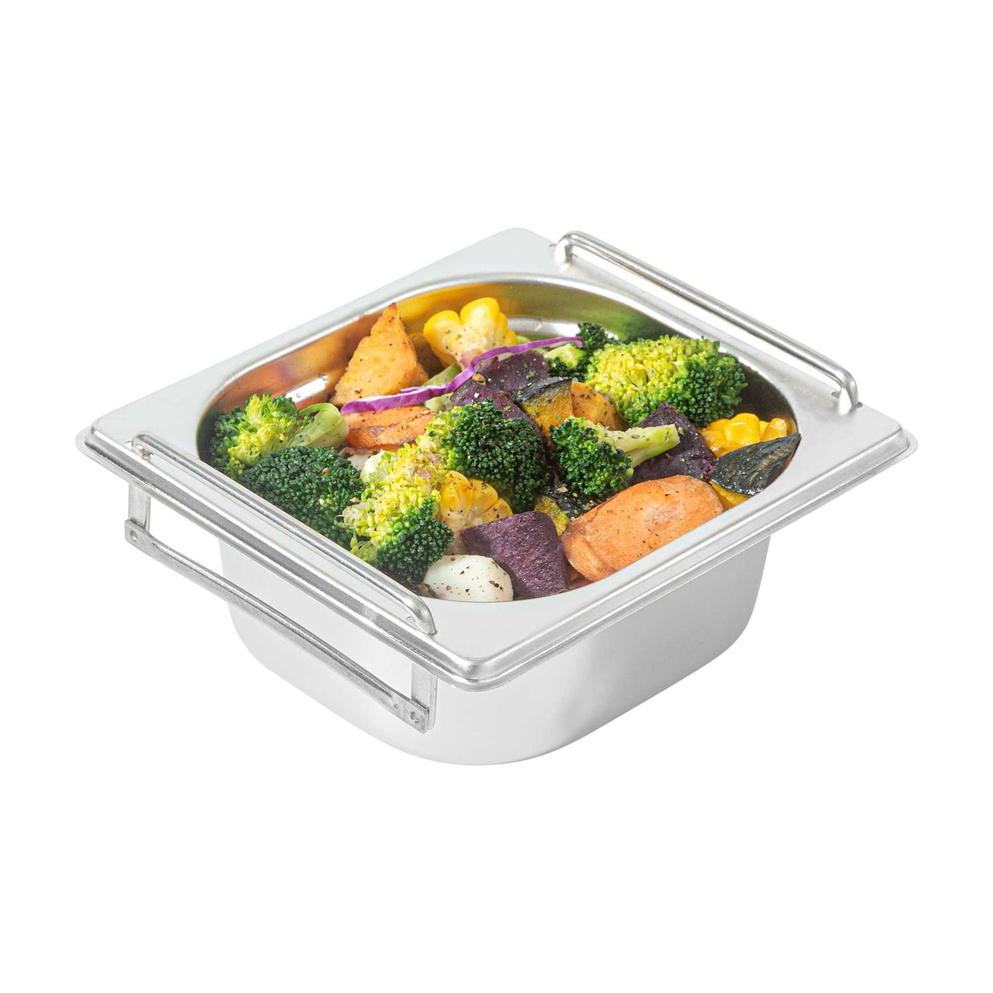 Met Lux Rectangle Stainless Steel 1/6 Size Steam Table Pan 2.5 Inch Deep - Anti Jam, Collapsible Handles - 1 count box