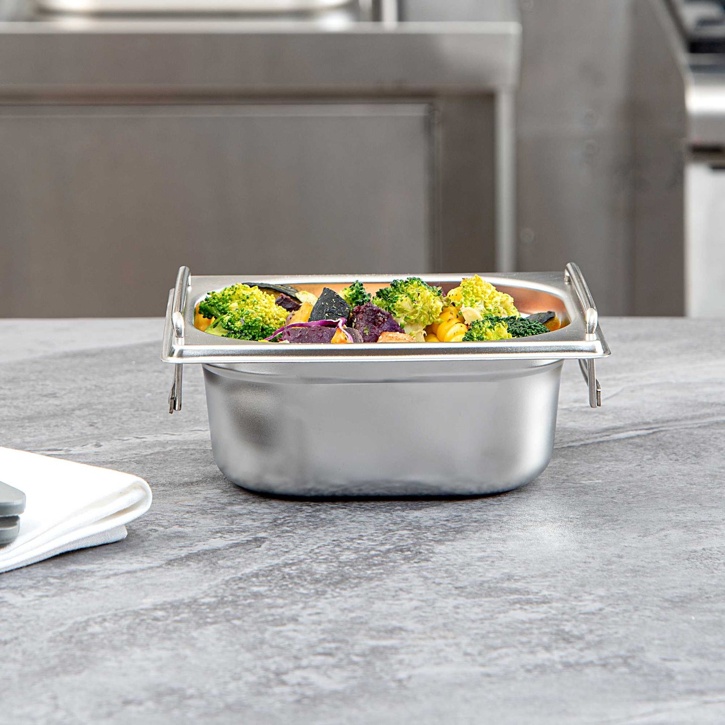 Met Lux Rectangle Stainless Steel 1/6 Size Steam Table Pan 2.5 Inch Deep - Anti Jam, Collapsible Handles - 1 count box