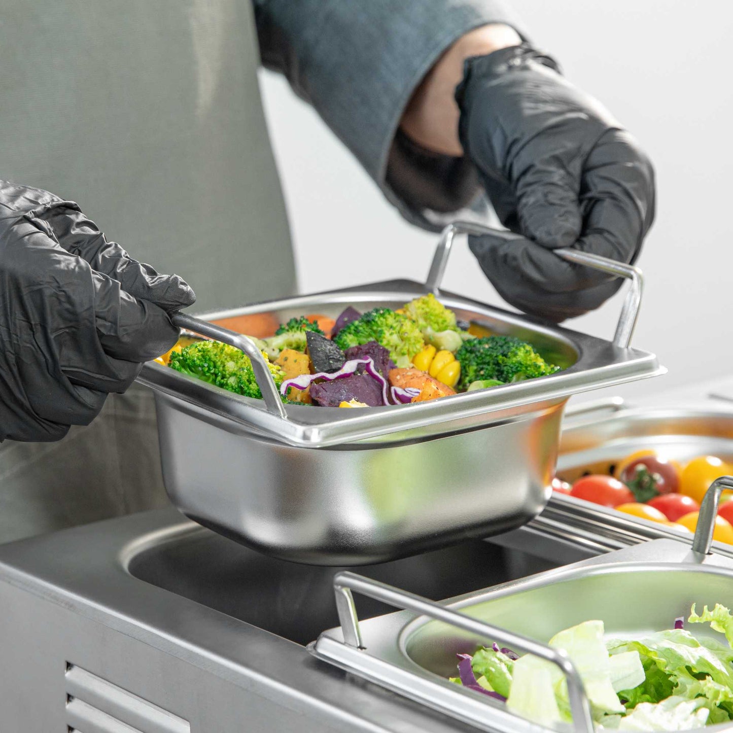 Met Lux Rectangle Stainless Steel 1/6 Size Steam Table Pan 2.5 Inch Deep - Anti Jam, Collapsible Handles - 1 count box