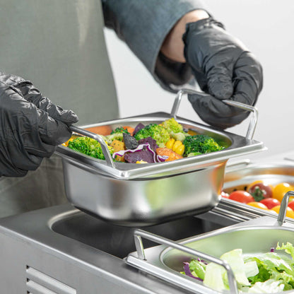 Met Lux Rectangle Stainless Steel 1/6 Size Steam Table Pan 2.5 Inch Deep - Anti Jam, Collapsible Handles - 1 count box