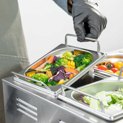 Met Lux Rectangle Stainless Steel 1/6 Size Steam Table Pan 2.5 Inch Deep - Anti Jam, Collapsible Handles - 1 count box