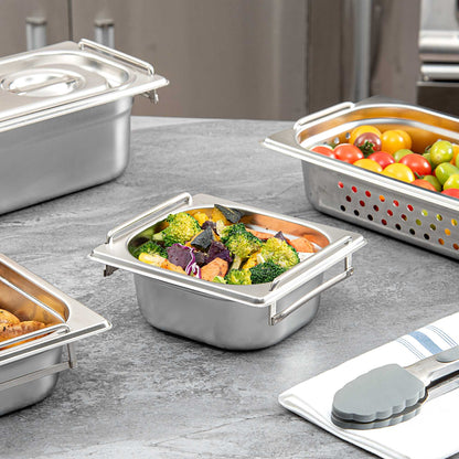 Met Lux Rectangle Stainless Steel 1/6 Size Steam Table Pan 2.5 Inch Deep - Anti Jam, Collapsible Handles - 1 count box