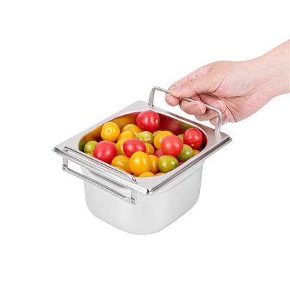 Met Lux Rectangle Stainless Steel 1/6 Size Steam Table Pan 4 Inch Deep - Anti Jam, Collapsible Handles - 1 count box