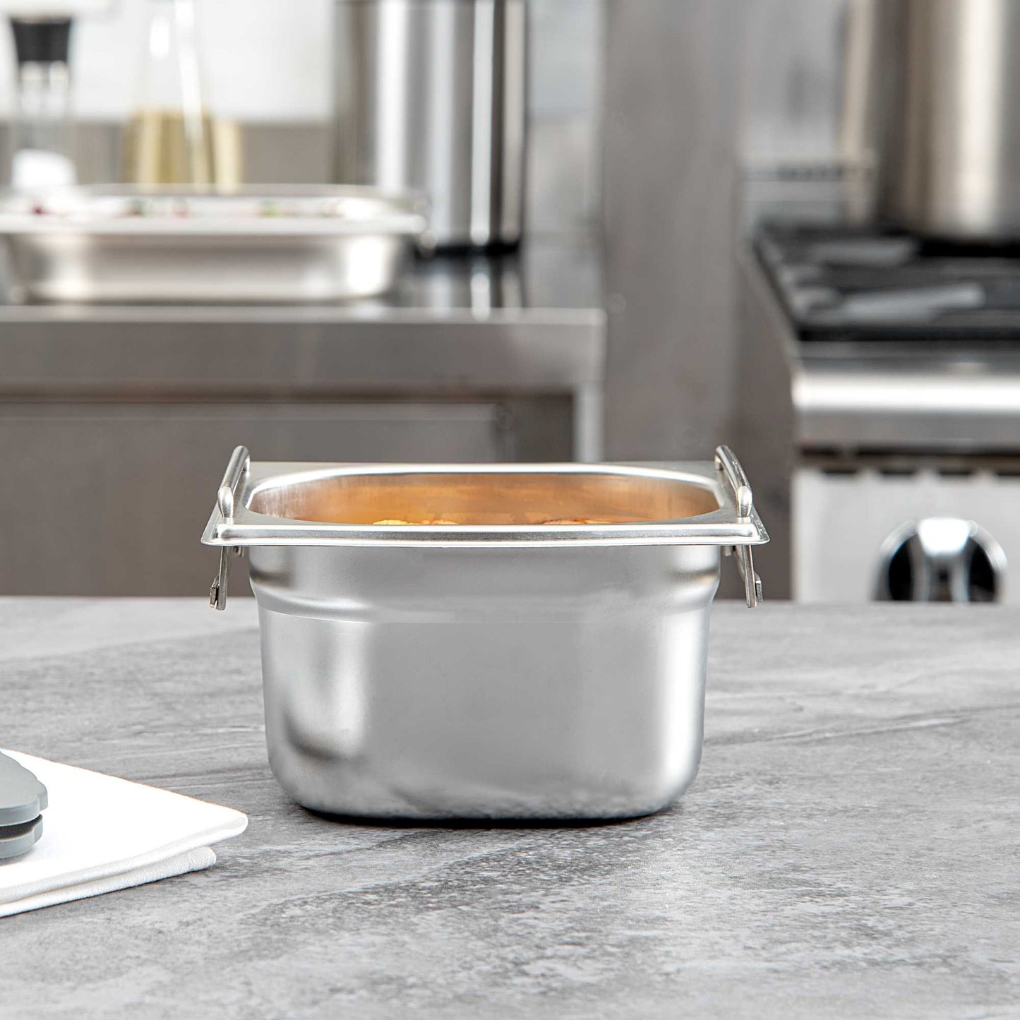 Met Lux Rectangle Stainless Steel 1/6 Size Steam Table Pan 4 Inch Deep - Anti Jam, Collapsible Handles - 1 count box