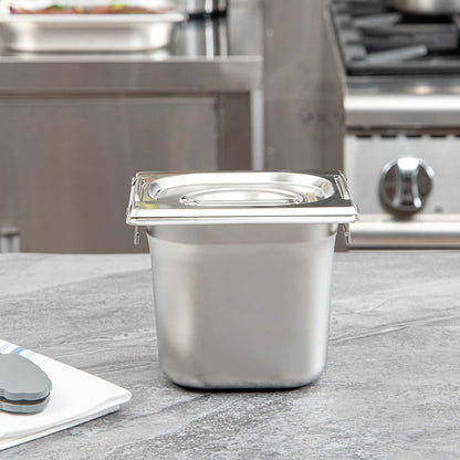 Met Lux Rectangle Stainless Steel Lid - Fits 1/6 Size Steam Table Pan - 1 count box